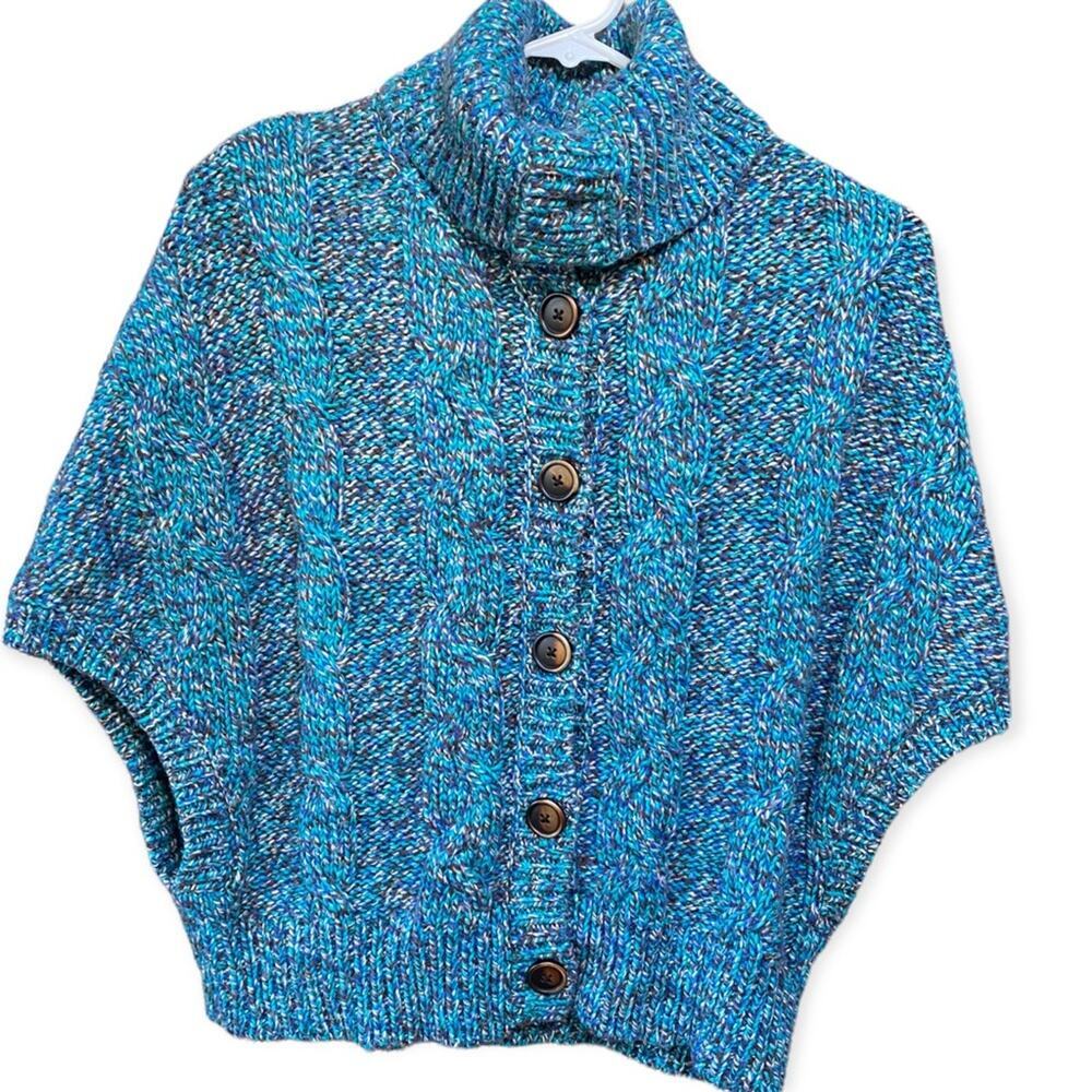 American Eagle Outfitters Soft Cable Knit Teal Cowl Cape Wonderful Condition M